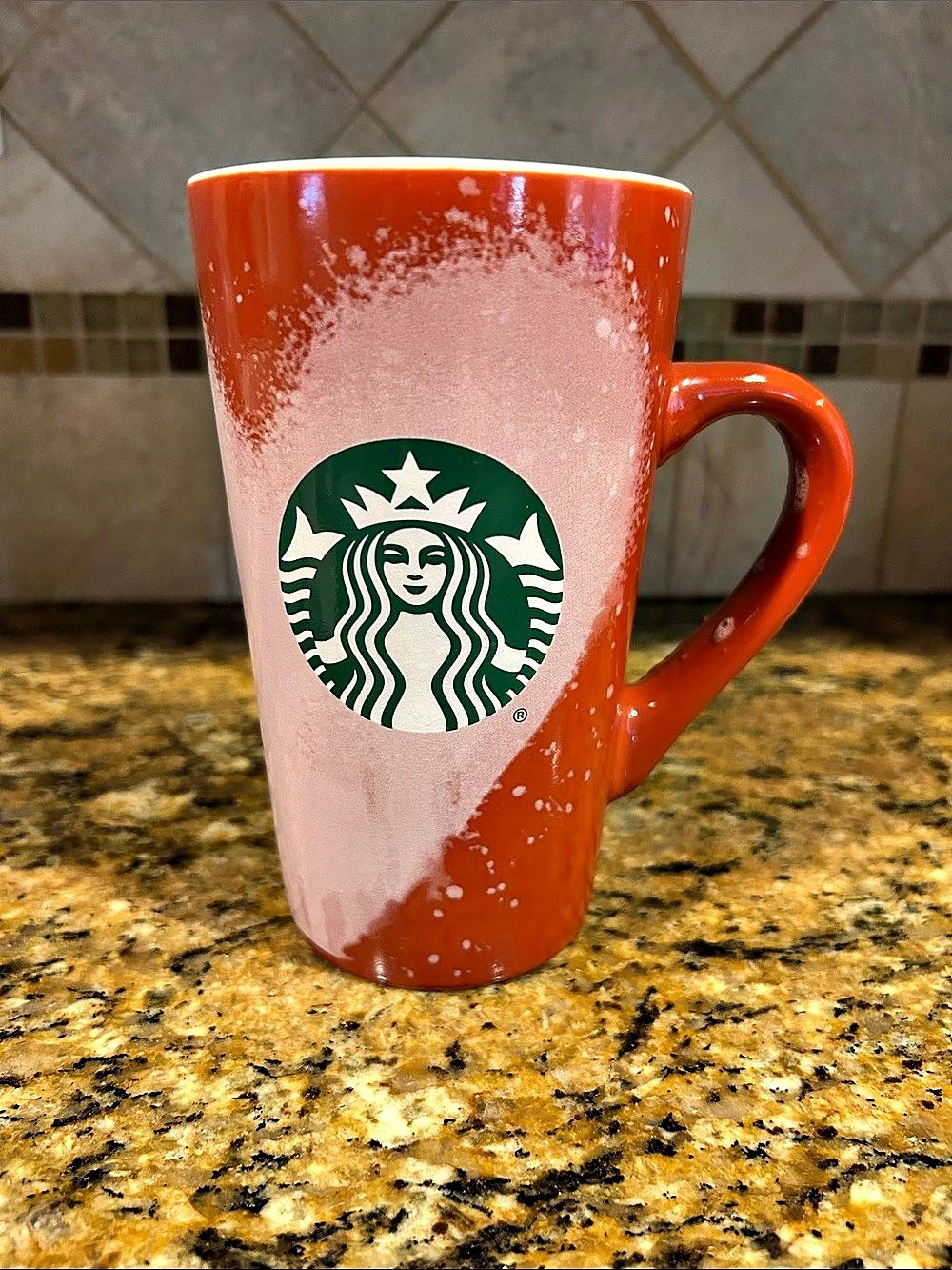 Starbucks Orange Bleach Splash Tall Ceramic Mug 16 oz